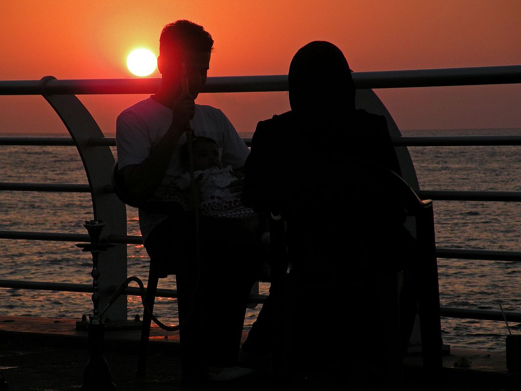 Beirut Corniche 21 A Couple With A Baby Enjoy a Hookah On The Corniche At Sunset 